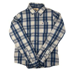 Hollister California Men XL Blue White Plaid Long Sleeve Button Up Shirt Y2K